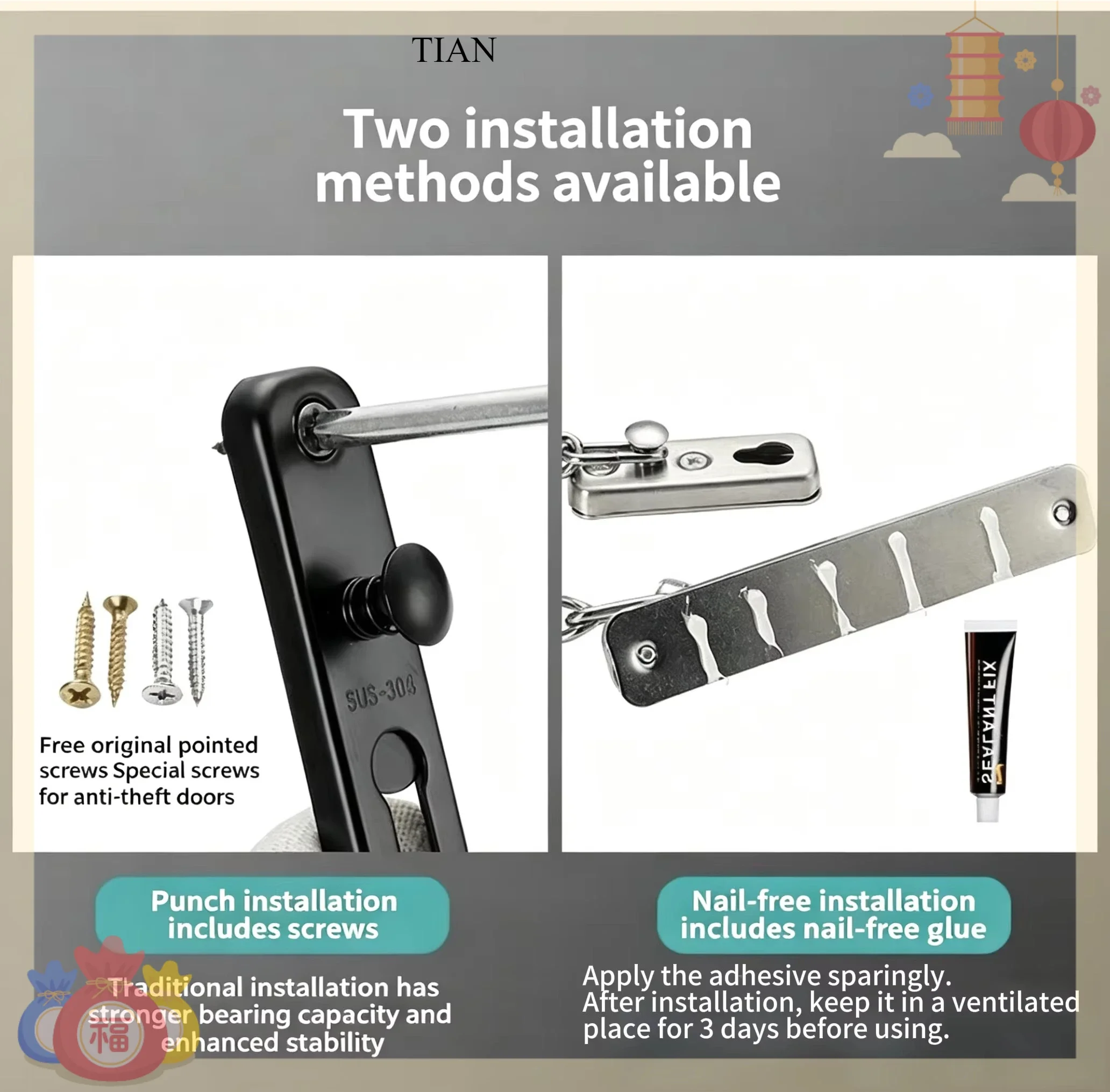 TIAN Zincirli Kapı Kilidi, Yay - Security Chain Door incelemesi ve fiyatı